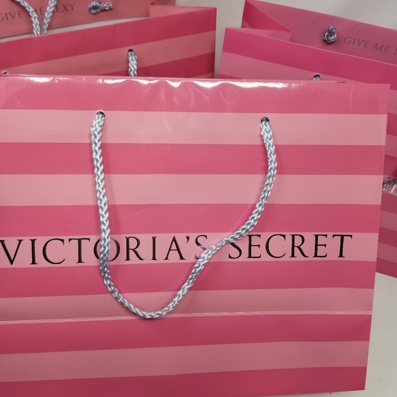 Victoria's Secret Set / 3 Paper Shopping Bags Medium Pink Silver Good - Picture 6 of 10
